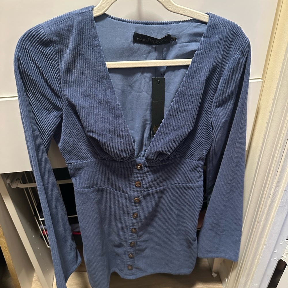 House of Harlow 1960 Blue Button-Down Dress